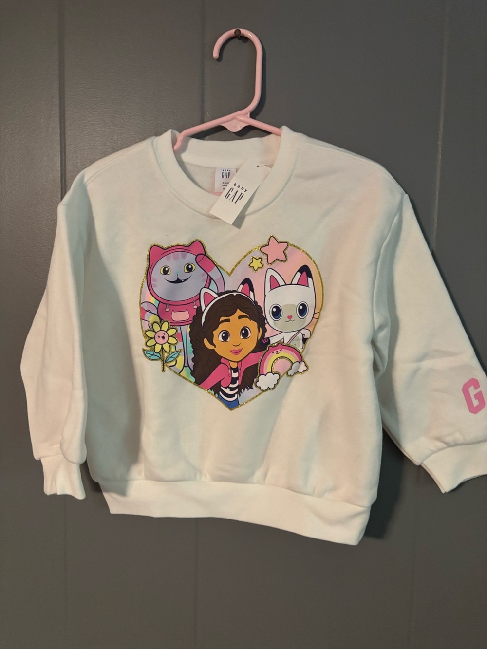 GAP White Kids Sweatshirt with Colorful Heart Character Graphic